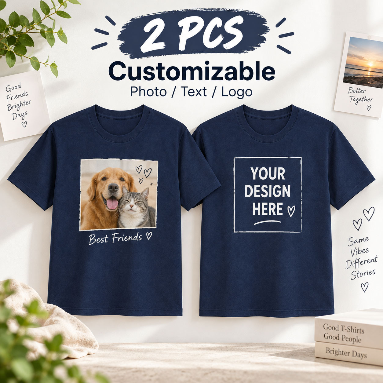 Pet Portrait Custom - 2 sztuki koszulek z nadrukiem na