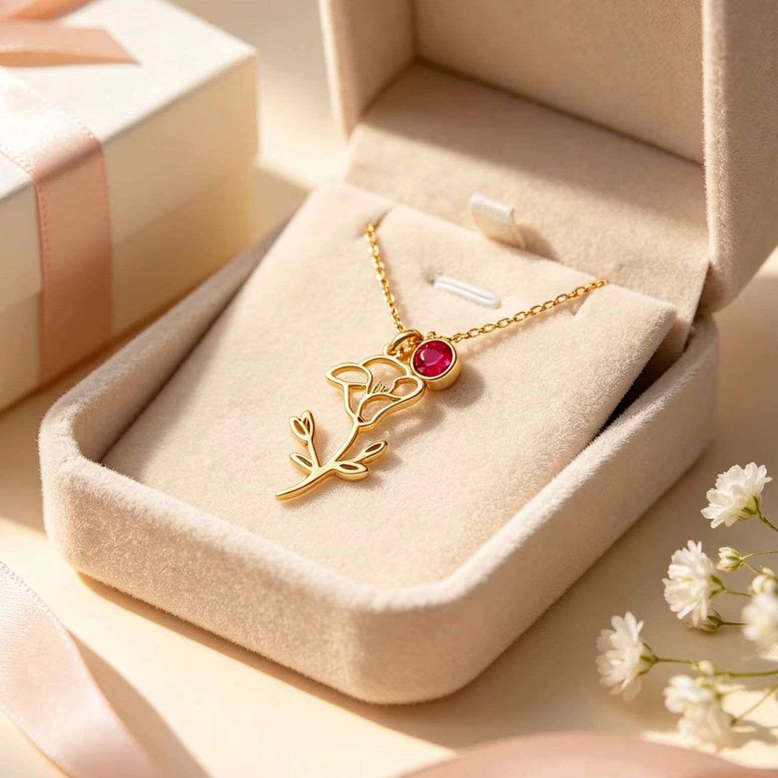 Birth Flower Necklace - Spersonalizowany naszyjnik z zawieszką w kształcie